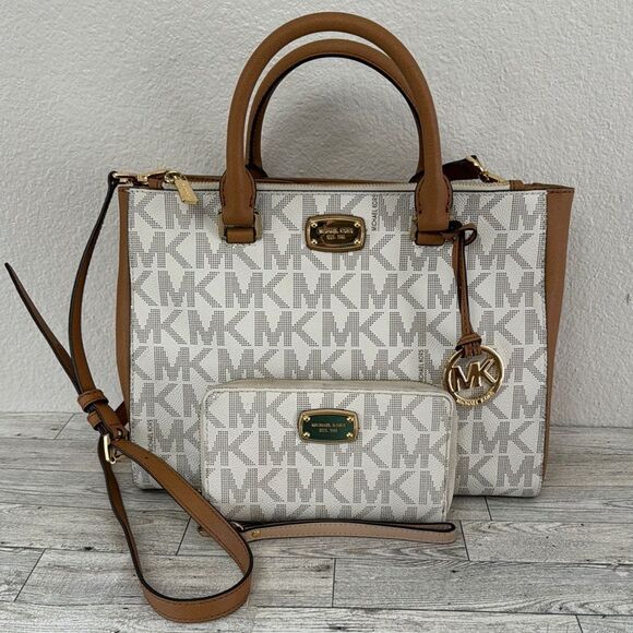 Michael Kors Handbags - Michael Kors Cream and Tan Signature Satchel